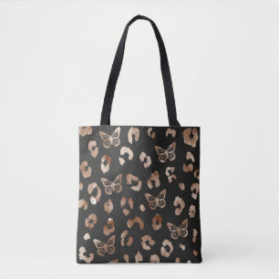 Butterfly Leopard Black Tote Bag