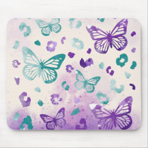 Butterfly Leopard Purple white Mouse Pad