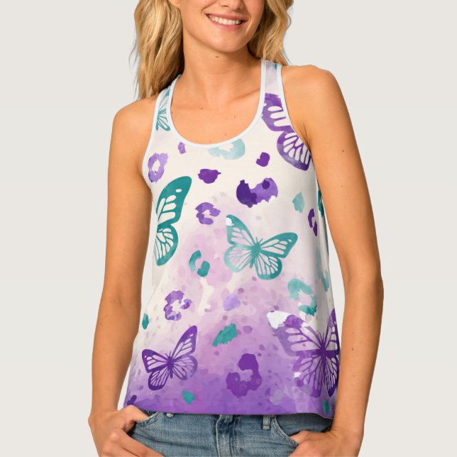 Butterfly Leopard Purple white Tank Top (Front)