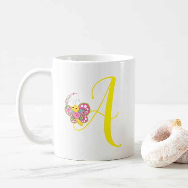 Butterfly Letter A Floral Mug (With Donut)