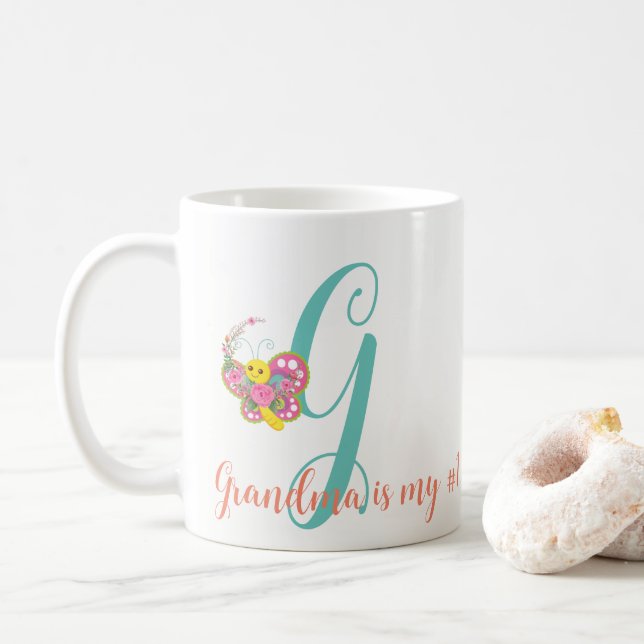Butterfly Letter G Floral Mug (With Donut)