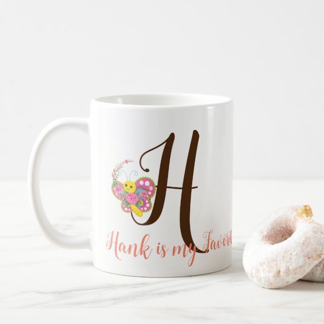 Butterfly Letter H Floral Mug (With Donut)