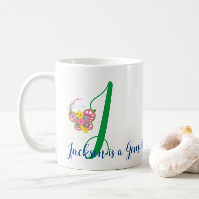 Butterfly Letter J Floral Mug (With Donut)