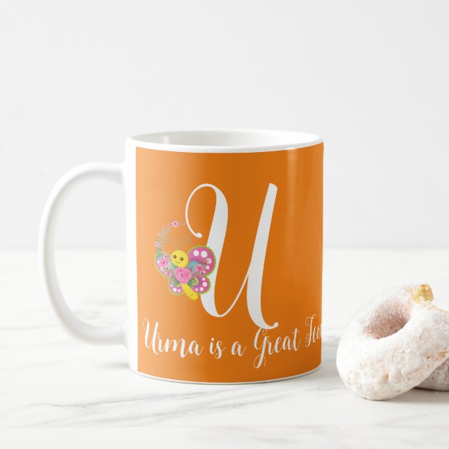 Butterfly Letter U Floral Mug (With Donut)