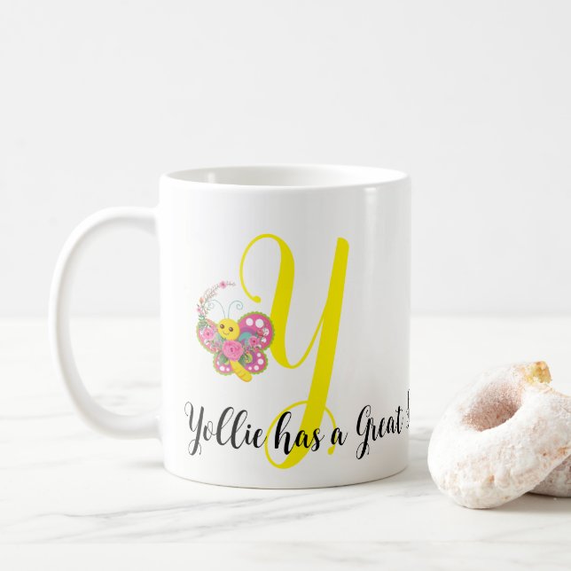 Butterfly Letter Y Floral Mug (With Donut)