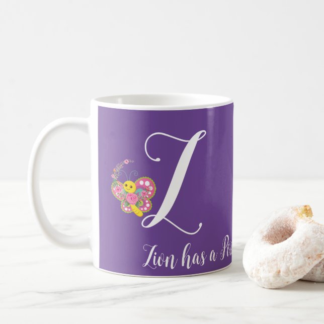 Butterfly Letter Z Floral Mug (With Donut)