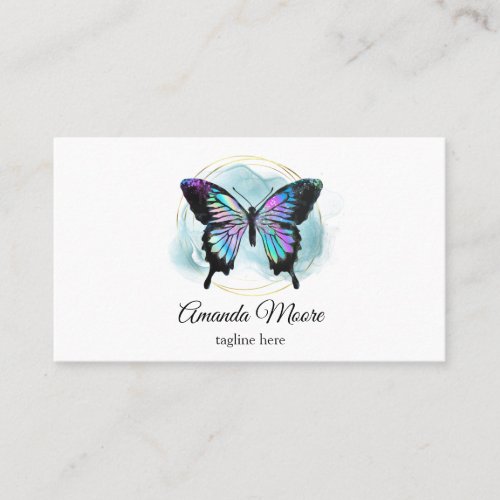butterfly life coach therapist faux holograph foil business card