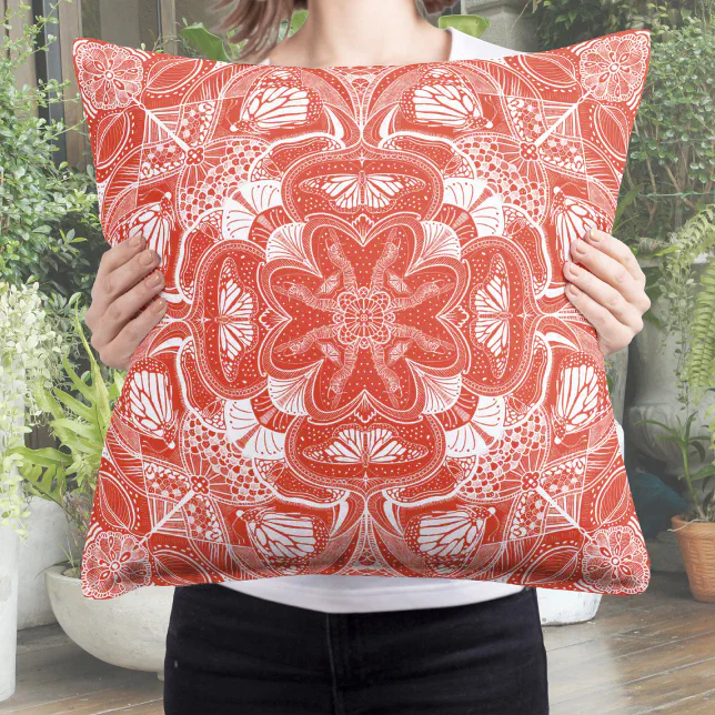 Butterfly Life Cycle Mandala Throw Pillow
