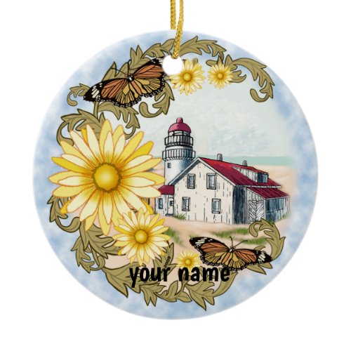 Butterfly Lighthouse  Ceramic Ornament
