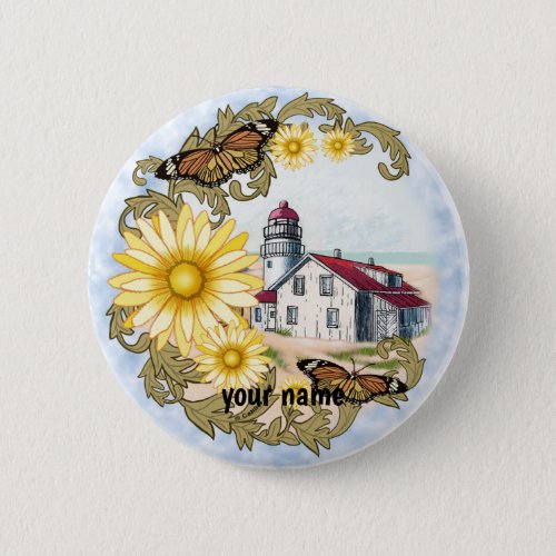 Butterfly Lighthouse custom name pin button