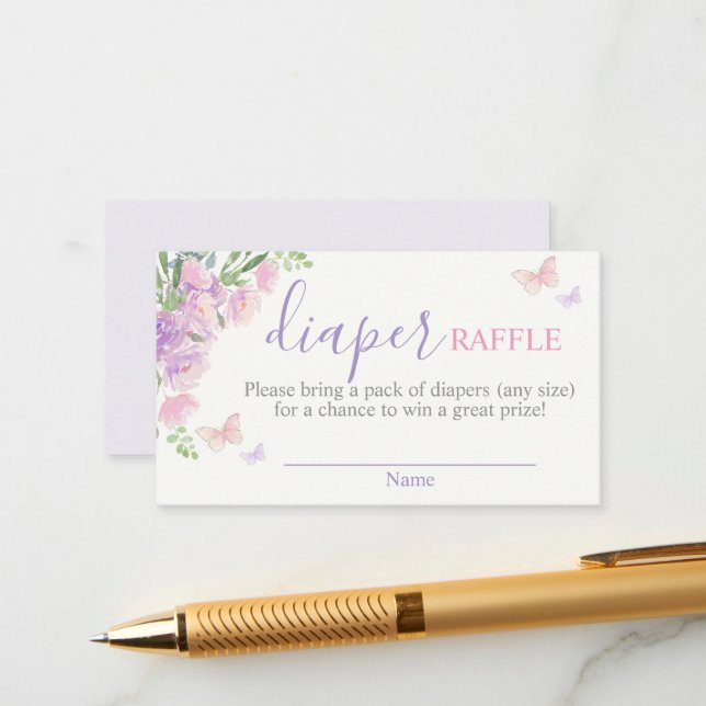 Butterfly lilac Pink Diaper Raffle Enclosure Card (Front/Back In Situ)
