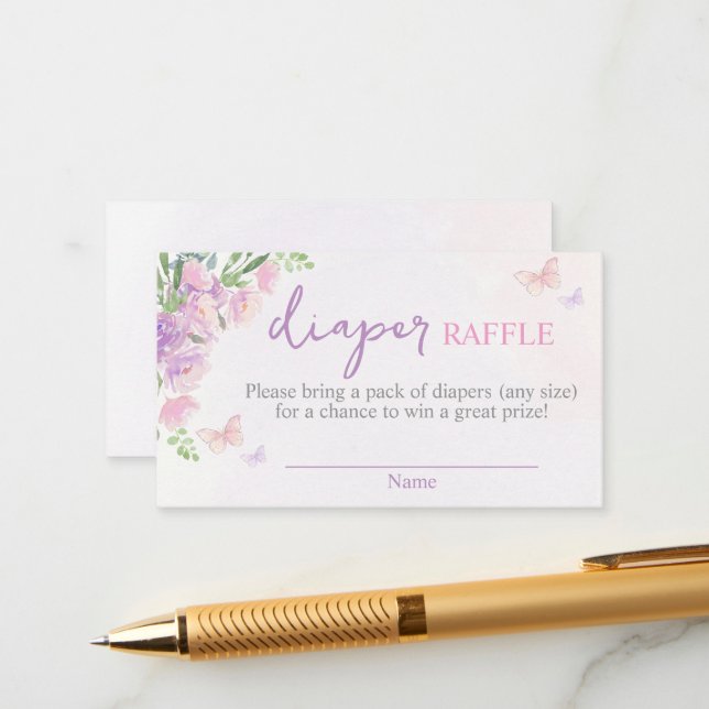 Butterfly lilac Pink Diaper Raffle Enclosure Card (Front/Back In Situ)