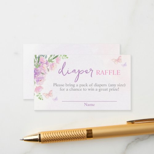 Butterfly lilac Pink Diaper Raffle Enclosure Card