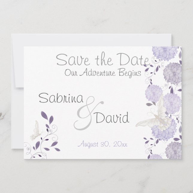 Butterfly Lilac Plum Chrysanthemum  Save the Date (Front)