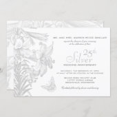 Butterfly Lilies Silver 25th Wedding Anniversary Invitation (Front/Back)