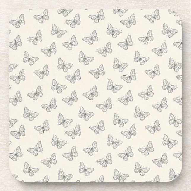 Butterfly Line Art Pattern Beverage Coaster (Front)