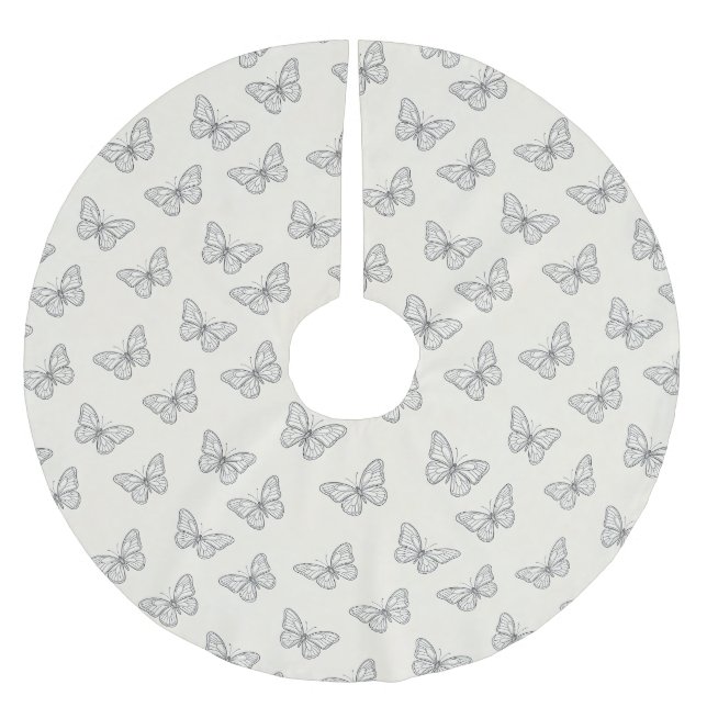 Butterfly Line Art Pattern Brushed Polyester Tree Skirt (Front)