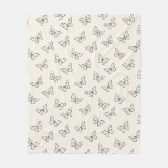 Butterfly Line Art Pattern Fleece Blanket (Front)