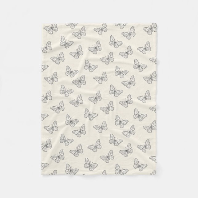 Butterfly Line Art Pattern Fleece Blanket (Front)