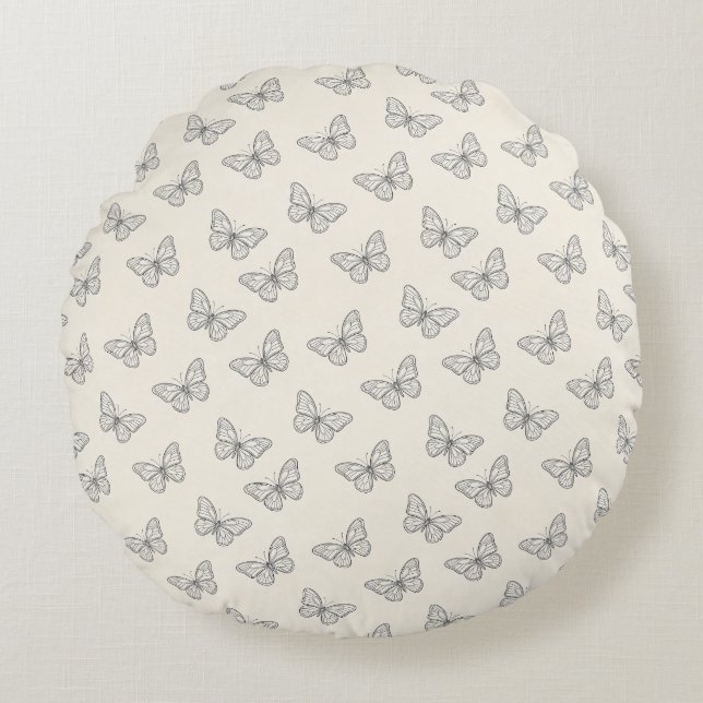 Butterfly Line Art Pattern Round Pillow (Front)