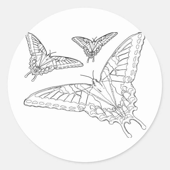 Butterfly Line Drawing Round Sticker