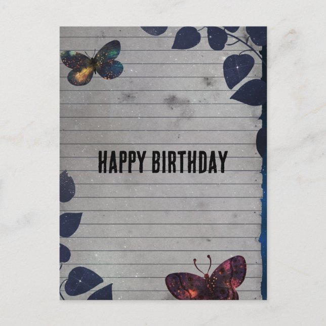 Butterfly Lined Paper Collage Birthday Postcard (Front)