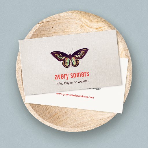 Customizable Butterfly Linen Look Business Card