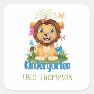 Butterfly Lion Back to School Kindergarten 1st Day Square Sticker