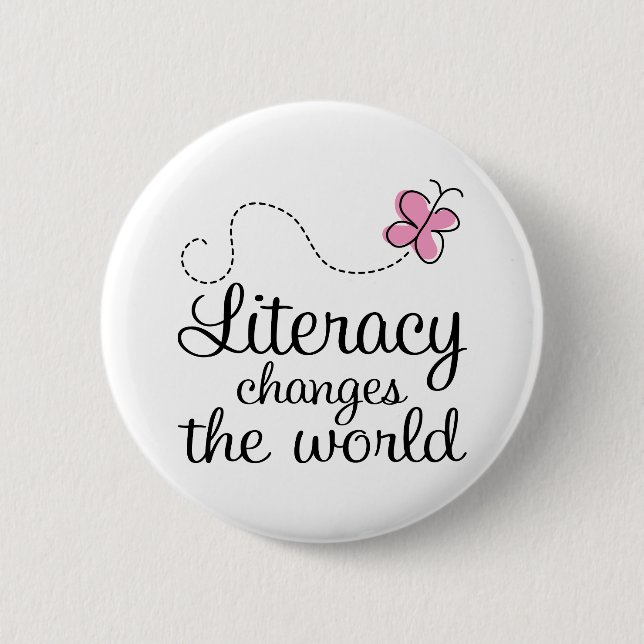 Butterfly Literacy Changes The World Gift Button (Front)