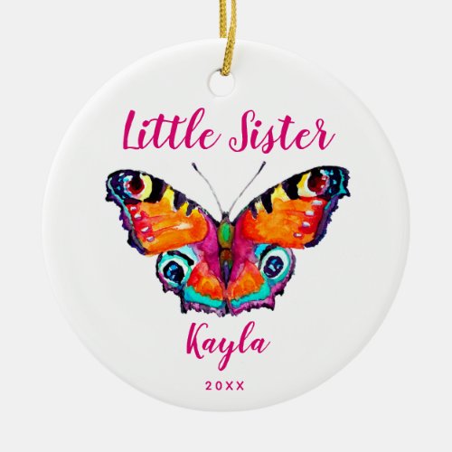 Butterfly Little Sister Personalized Christmas Ceramic Ornament