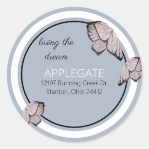 Butterfly Living the Dream Blue Address Classic Round Sticker