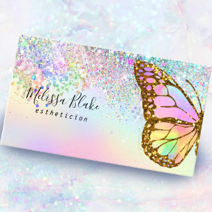 butterfly logo faux pastel glitter  business card