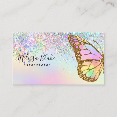 butterfly logo faux pastel glitter   business card