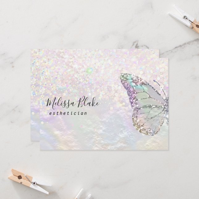 butterfly logo faux pastel glitter card (Front/Back In Situ)