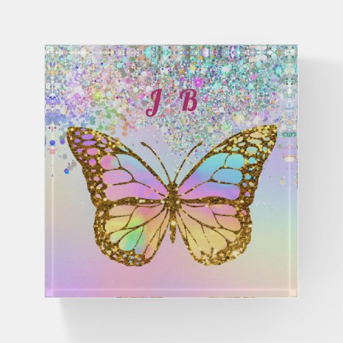 butterfly logo faux pastel glitter   paperweight