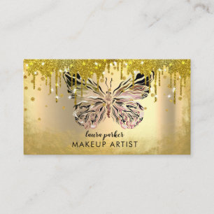 Butterfly Logo Gold Dripping Glitter Elegant Busin Business Card
