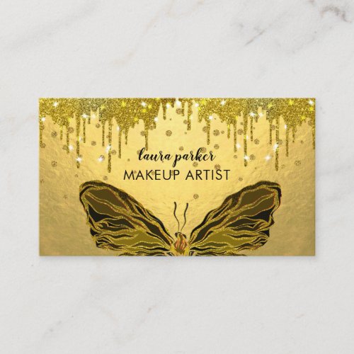 Butterfly Logo Gold Glitter Dripping Girly  Business Card