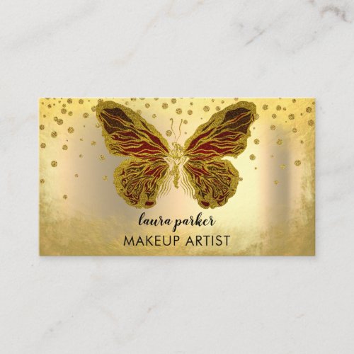 Butterfly Logo Gold Glitter  Girly Modern Elegant  Business Card