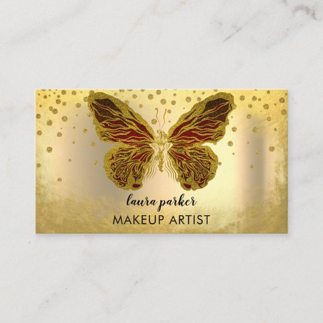 Butterfly Logo Gold Glitter  Girly Modern Elegant  Business Card (Front)