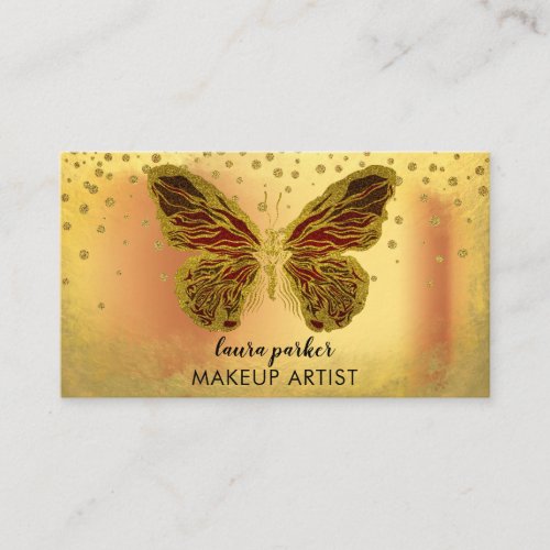 Butterfly Logo Gold Glitter  Girly Modern Elegant  Business Card