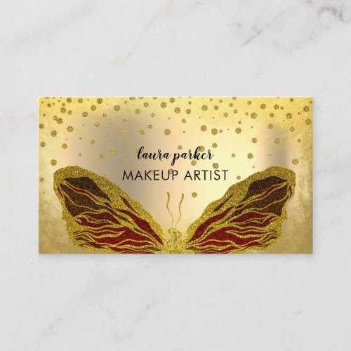 Butterfly Logo Gold Glitter  Girly Modern Elegant Business Card