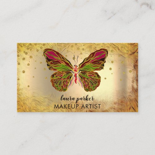 Butterfly Logo Gold Glitter Girly Modern Rainbow B Business Card