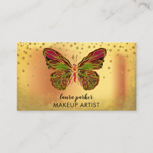Butterfly Logo Gold Glitter Girly Modern Rainbow Business Card