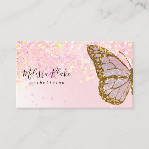 butterfly logo on faux glitter background business card