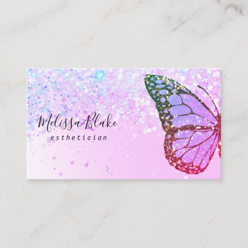 butterfly logo on faux glitter design business card