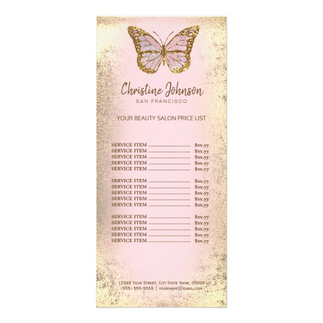 butterfly logo on faux gold foil rack card (Front)
