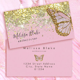 butterfly logo on faux gold sparkle business card