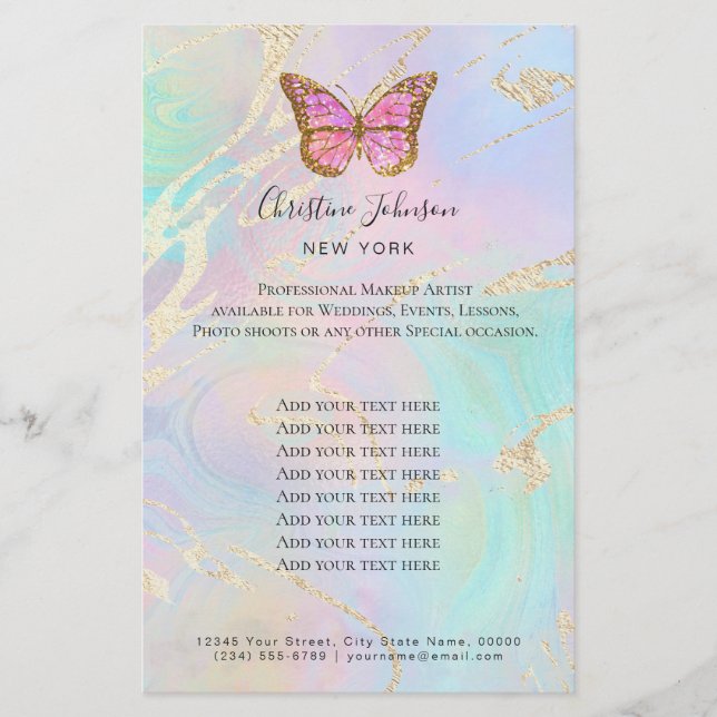 butterfly logo on faux iridescent effect flyer (Front)