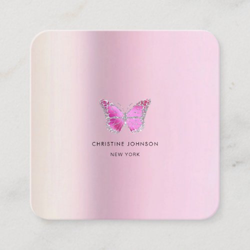 butterfly logo on faux metallic effect square business card