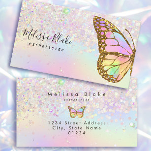 butterfly logo on faux pastel glitter design business card